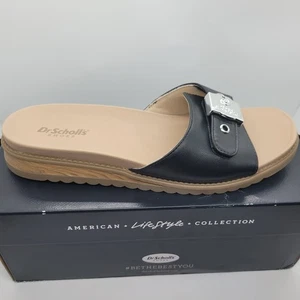 Dr Scholls Icon Sandals Women's Black Buckle Slide Size 7.5 NIB Wood Style - Picture 1 of 7