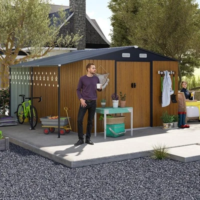 2-in-1 Outdoor Storage Shed,10x12 Ft Large Metal House w/ Lockable Doors,Windows - Image 1 of 4