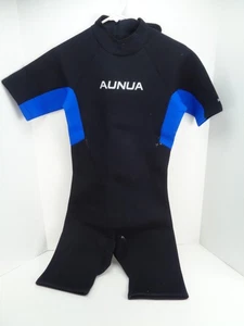 New Aunua Wetsuit Short Sleeve Shorts Black & Blue Kids Size US 16 3mm Neoprene - Picture 1 of 13