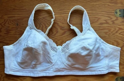 Sujetador Vintage Blanco Mezcla Algodón Forma Exquisita Sin Alambres Talla 42B Gancho Trasero Foto 1 de 4
