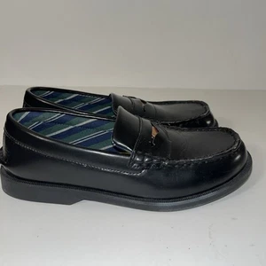 Kids Y-1 Sperry Colton Plushwave Loafers Black Leather Top-Sider Shoes Size 4M - Picture 1 of 11