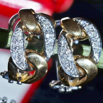 18k 750 multi tone gold earrings 0.35c natural diamond 0.72" dangle 12.30g N3308 - Image 1 of 4