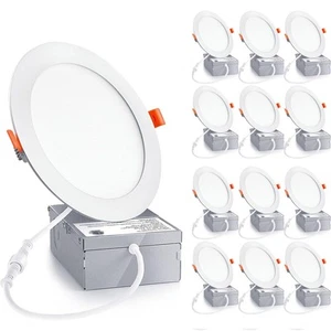 Paquete de 12 luces de techo empotrables LED ultrafinas de 6 pulgadas con caja de conexiones, LED r... - Imagen 1 de 7