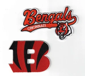 (2) Cincinnati Bengals Script + Logo NFL Embroidered 4in Iron / Sew-On Patch - Picture 1 of 2