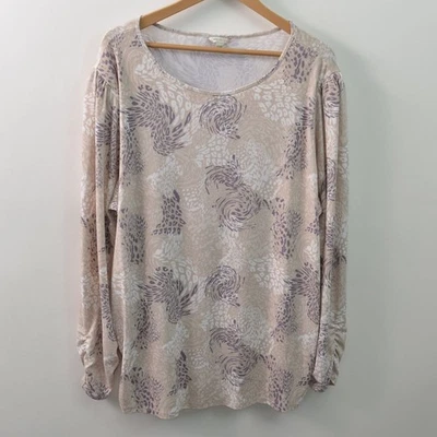 Cato Blouse Womens 22/24W 3X Purple Long Sleeve Ruched Hip Stretch Beige - Image 1 of 4