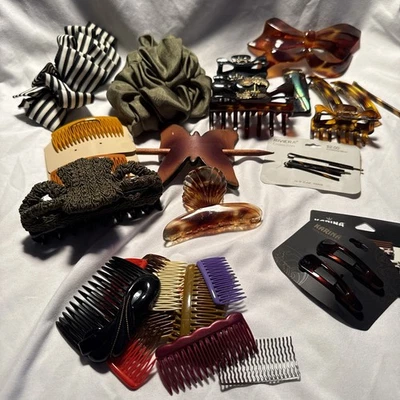 LOT Vintage Goody Clasp Clip Hair Barrettes Varied Colors Bow Cheerleader Ribbon - Image 1 of 4