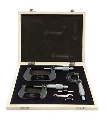 Carbide Anvil Micrometer Measuring Tool Set 0 To 75mm Wooden Case Workshop DIY • 32.75£
