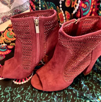 NUEVO EN CAJA Botines de Bambú Rojo Gamuza Cremallera Punta abierta Talla 8/38 Foto 1 de 4