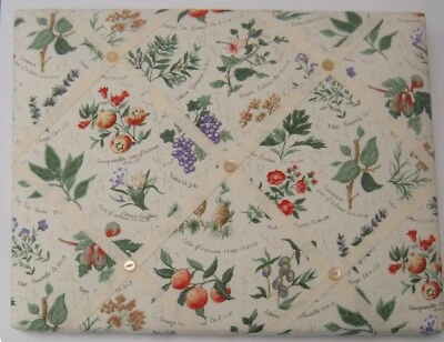 Biblical fruit and flowers fabric covered, box framed, Memo/message/pin board - Image 1 of 2