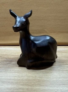 Vintage Hand Carved Wooden Deer Wood Figure - Picture 1 of 9