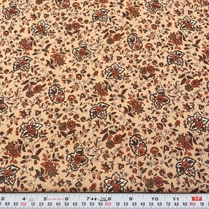 Vintage Cranston Brown Florals on Brown Cotton Fabric by the HALF YARD 18" x 44" - Picture 1 of 2