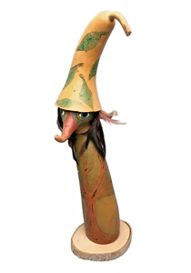 OOAK Gourd Handmade Figure Earth Tone Autumn Witch Long Nose Signed by Artist - Picture 1 of 8