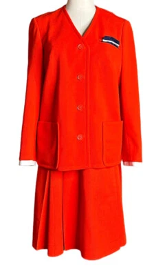 Vtg Butte Knit Womens 2 Piece Red Suit Jacket Pleated Skirt Size S/M? Mod 60s - Image 1 of 4