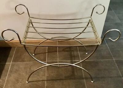 Banco de tocador vintage MCM Hollywood Regency dorado ~ metal Foto 1 de 4