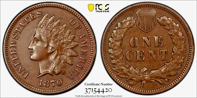 1870 Indian Cent RPD FS-301  PCGS XF40 - Image 1 of 4