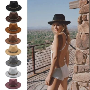 Unisex Men Women Wool Blend Panama Hats Wide Brim Sunhat Caps Size 7 1/8-7 3/8 - Picture 1 of 19