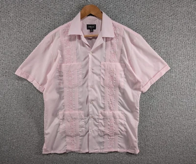 Camisa Omega Guayabera Para Hombre Vintage Bordada Rosa Cubana Mexicana Botón M 15.5 Foto 1 de 4
