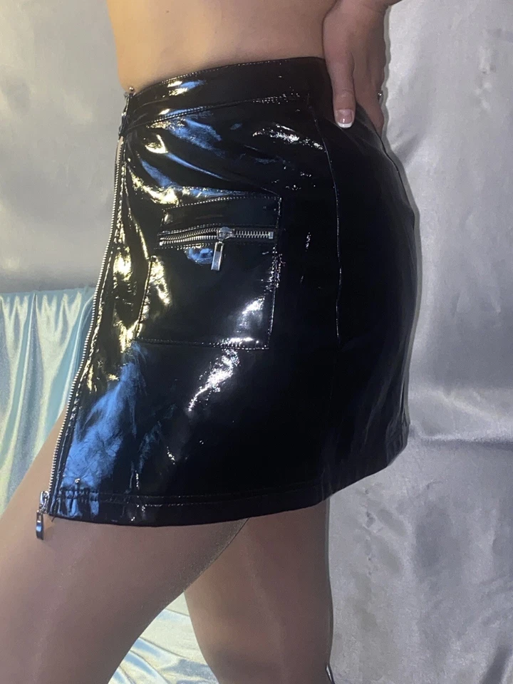 De colección PVC Vinilo Rubba Cremallera Mini Falda Hebillas Brillantes Herrajes Club Fiesta 28" Nos Foto 1 de 4