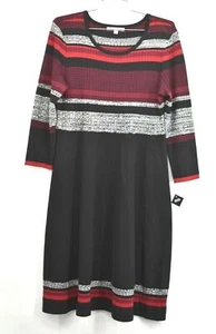 Abito maglione Sandra Darren donna nero maniche 3/4 righe maglia aderente e svasato XL - Foto 1 di 8