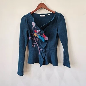 Anthropologie Sleeping on Snow Womens Wool Blazer Jacket Small Green Floral Felt - Picture 1 of 10