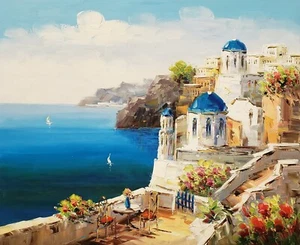 Santorini - #4, 20x24, 100% Hand Painted Oil Painting on Canvas - Picture 1 of 6
