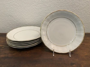 Vtg WALBRZYCH POLAND WHITE GOLD TRIM SCALLOPED EDGES Salad Plates, Tea Saucers - Picture 1 of 10