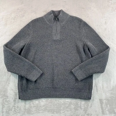 LL Bean Quarter Zip Sweater Men Large Dark Cinder Organic Cotton Waffle NWOT $90 - Image 1 of 4