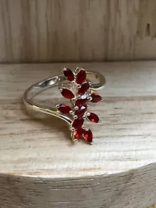 VTG Avon 925 "NV" Sterling Silver Marquise Red July Birthstone Cocktail Ring 8.5 - Picture 1 of 5