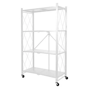 4Tier Foldable Metal Rack Storage Shelving Unit W/Wheels Home Kitchen Organizer - Picture 1 of 12