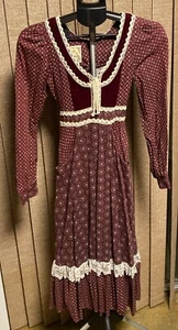 Gunne Sax By Jessica San Francisco Prairie Dress Corset A-Line Vintage Size 5 - Picture 1 of 19