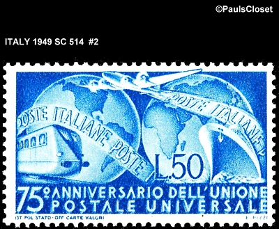 ITALY 1949 SC 514 75th ANN. OF UPU 50 l BRIGHT ULTRA MNH OG F/VF #2 - Image 1 of 2