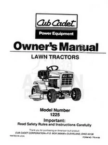 IH CUB CADET Model 1225 Tractor Owners Operators Manual - Picture 1 of 1
