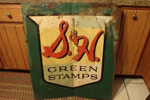 S&H grün Stempel Schild Flansch doppelseitig Patina Schild Antik Vintage - Bild 1 von 14