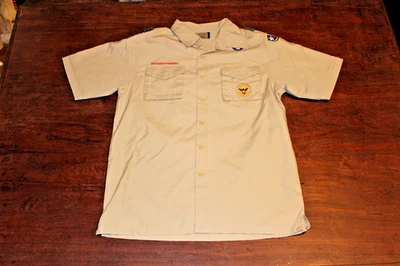 Boy Scouts of America BSA Men's Shirt Tan Small Sewn Patches Short Sleeve - Image 1 of 4