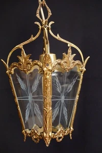 Decorative Heavy Antique spanish 4 Side Starburst Brass Lantern 1960 - Picture 1 of 5