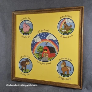 Gerahmt & mattiert gezählt KREUZSTICH Vintage ALT MCDONALD 22" KINDERZIMMER GEBRAUCHT, IN EINWANDFREIEM ZUSTAND - Bild 1 von 11