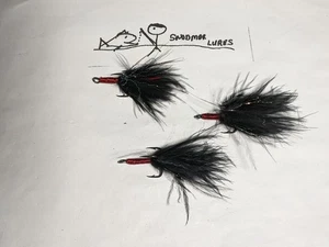 3 Size 2 Dressed Fishing Treble Hooks Black  Marabou Feathers replacement hooks - Picture 1 of 6