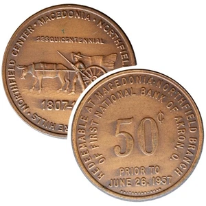 1957 SESQUICENTENNIAL 50 CENT TOKEN OF MACEDONIA, NORTHFIELD BRANCH AKRON, OH - Bild 1 von 3