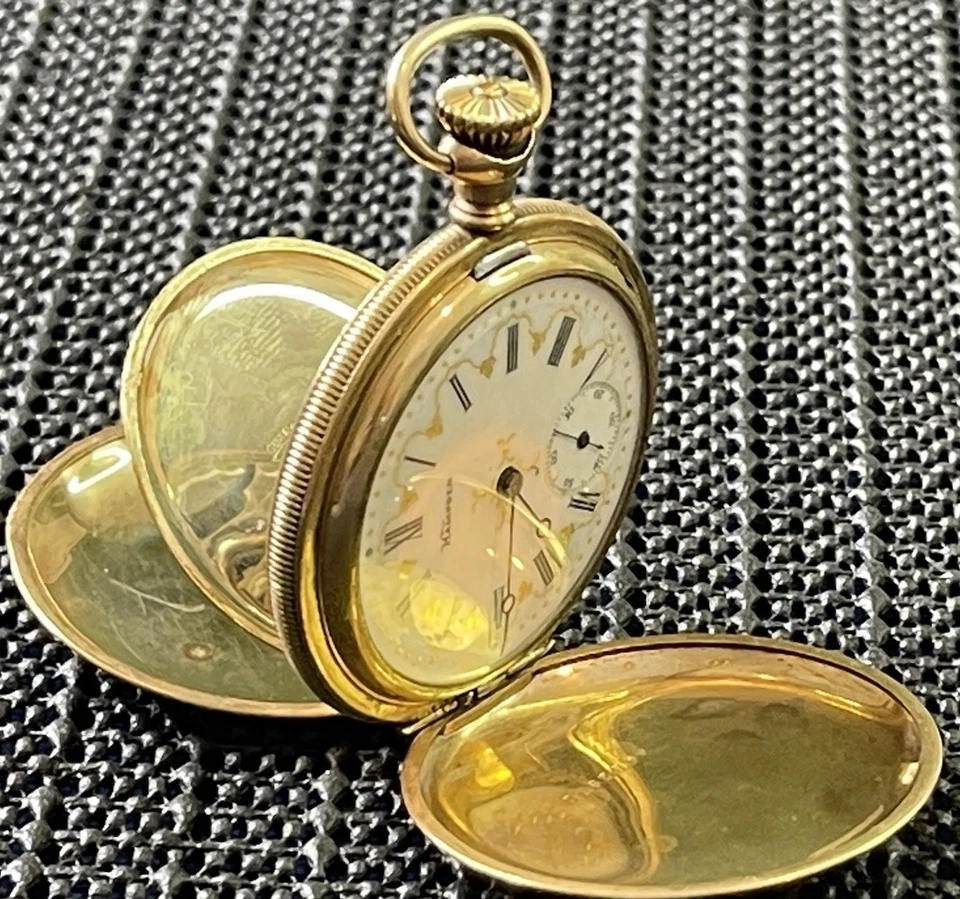 1900 Hampden 14k GF Ornate Fancy Dial Hunter 6s 11j Model 3 Pocket Watch Runs - Image 1 of 4