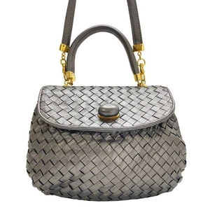 Bolso de Hombro Bottega Veneta Intrecciato 2 Vías Bolso Bandolera Plateado Bloqueo Giratorio - Imagen 1 de 18
