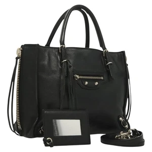 BALENCIAGA Paper Mini Hand Bag Leather 2way Black Silver 305572 Auth 130149 - Picture 1 of 24