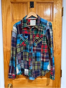 Camicia di flanella We The Free People patchwork a quadri bordo in pizzo S boho grunge - Foto 1 di 5
