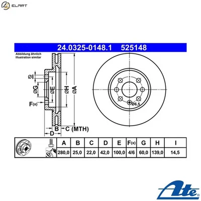2x BRAKE DISC 24.0325-0148.1 FOR OPEL COMBO/Tour/Box/Body/MPV MERIVA 1.2L 4cyl - Image 1 of 4