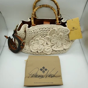 Patricia Nash CANTINELLA borsa boho all'uncinetto pelle bambù tracolla beige - Foto 1 di 12