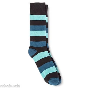 Merona Size 6-12 Crew Socks Mens Dress Striped Capri Blue Black Cotton Blend NEW - Picture 1 of 1
