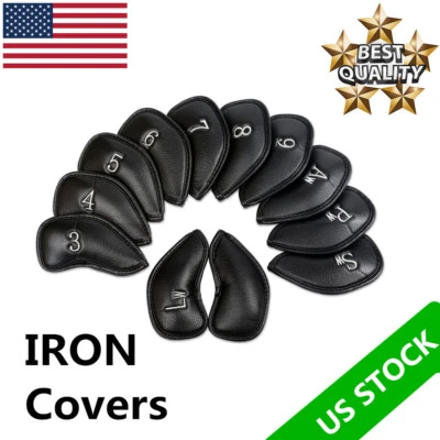 FINGER TEN Golf Iron Head Covers Set Leather 12 Pcs 3,4,5,6,7,8,9,Aw,Pw,Sw,Lw,Lw Blue Black