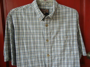 DULUTH mens L blue plaid COTTON buttondown ShortSleeve SHIRT - Picture 1 of 3