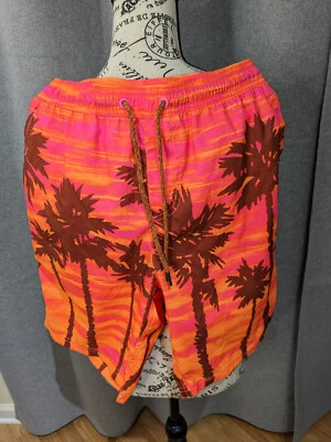 Bermuda de natação Neff masculina tamanho pequeno rosa brilhante laranja tropical - Imagem 1 de 4