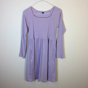 NWT Old Navy Dress Girls Size XL (14-16) Purple Ribbed Cotton Long Sleeve Pocket - Picture 1 of 16