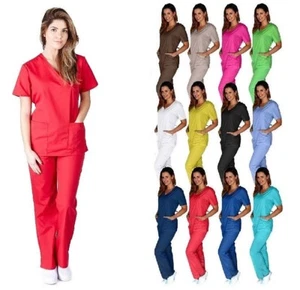 MD Medical Women Scrub Set NATURAL UNIFORMS Size XS - 3XL Mock Wrap top & pants  - Picture 1 of 13